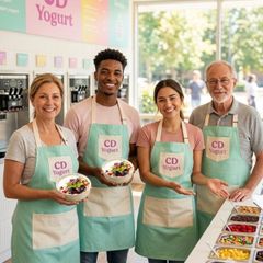 The CD Yogurt team smiling behind the counter, ready to serve